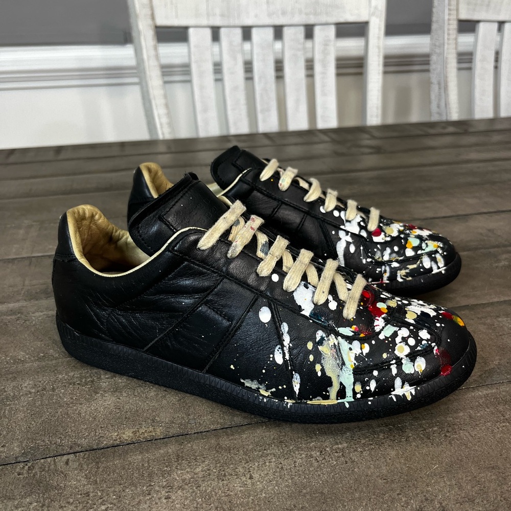 Maison Margiela Replica Paint Splatter Leather Low-Top Sneakers Sz 6.5 Men’s - Picture 2 of 6